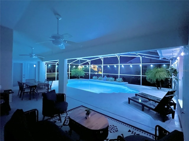 5205 Hammock Cir, Saint Cloud, FL 34771 - outdoor pool with a ceiling fan, a patio, and a lanai