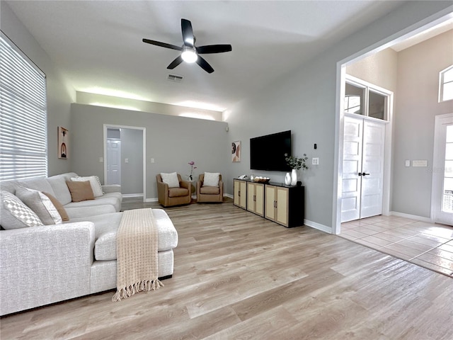 5205 Hammock Cir, Saint Cloud, FL 34771 - living area featuring a ceiling fan, wood finished floors, and healthy amount of natural light