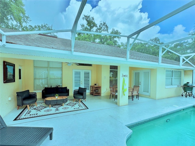 5205 Hammock Cir, Saint Cloud, FL 34771 - back of house featuring french doors, an outdoor hangout area, a patio area, and ceiling fan