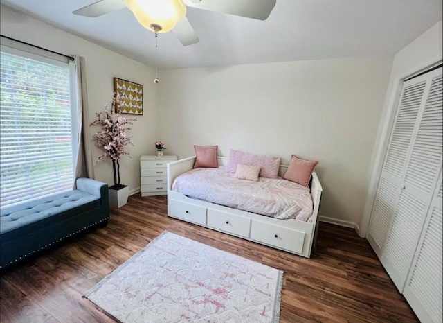 1034 Villa Ln Unit 18, Apopka, FL 32712 - bedroom with wood finished floors, ceiling fan, and a closet