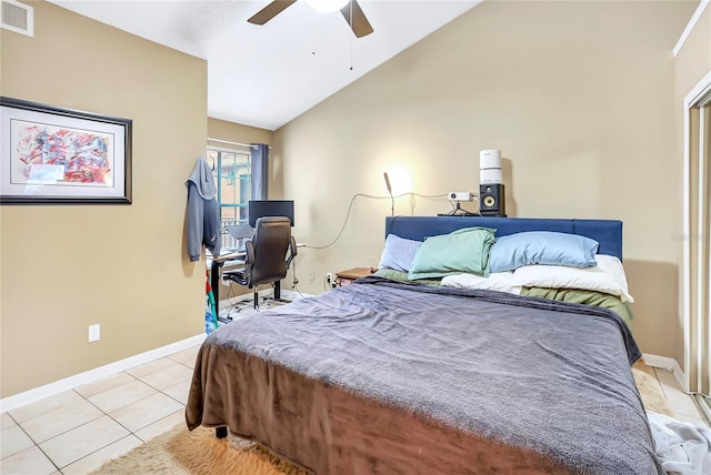 698 Roaring Dr Unit 382, Altamonte Springs, FL 32714 - bedroom with lofted ceiling, light tile patterned floors, and ceiling fan