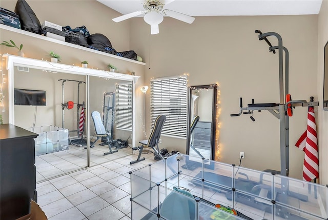 698 Roaring Dr Unit 382, Altamonte Springs, FL 32714 - workout area with a ceiling fan and tile patterned flooring
