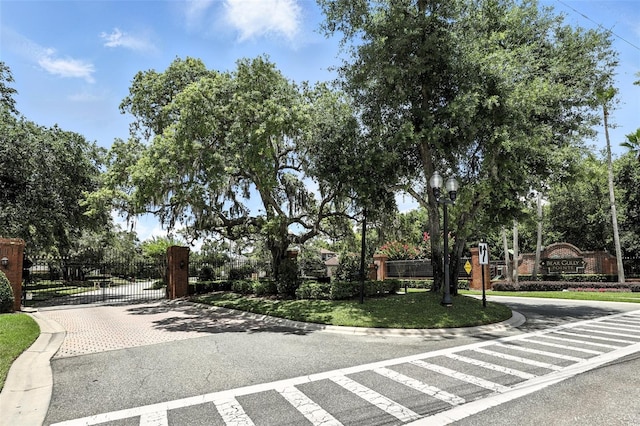 2890 Wild Ginger Ct, Winter Park, FL 32792 - view of asphalt street with a gate, curbs, street lights, and a gated entry