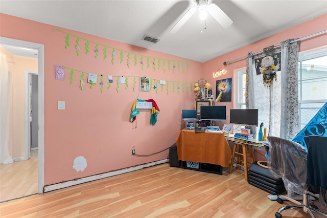 2309 Cilantro Dr, Orlando, FL 32837 - office area featuring wood finished floors, a ceiling fan, and lofted ceiling