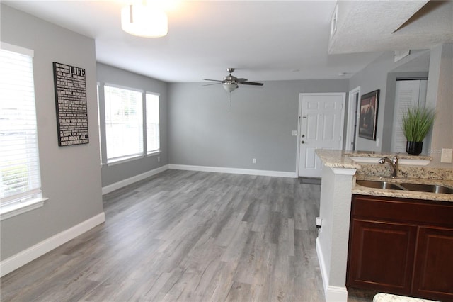 1019 S Hiawassee Rd Unit 3811, Orlando, FL 32835 - kitchen with a ceiling fan, light wood-style flooring, light stone counters, and open floor plan