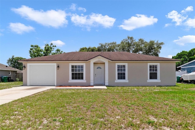 3313 Buckland St, Deltona, FL 32738 - ranch-style home featuring stucco siding, driveway, a front lawn, and an attached garage