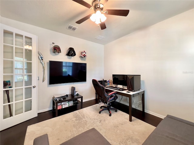 14654 Yellow Butterfly Rd, Windermere, FL 34786 - home office featuring wood finished floors and a ceiling fan
