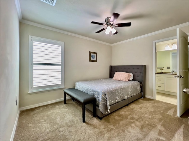 14654 Yellow Butterfly Rd, Windermere, FL 34786 - carpeted bedroom with crown molding, connected bathroom, and ceiling fan
