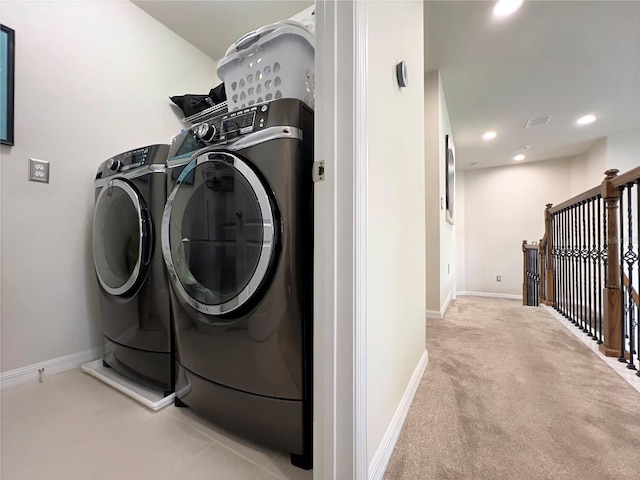 14654 Yellow Butterfly Rd, Windermere, FL 34786 - laundry area with washing machine and clothes dryer, carpet floors, and recessed lighting