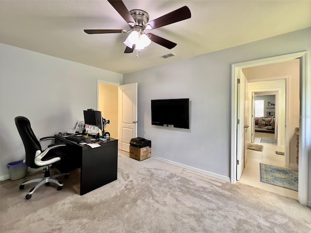 14654 Yellow Butterfly Rd, Windermere, FL 34786 - carpeted home office featuring a ceiling fan and baseboards