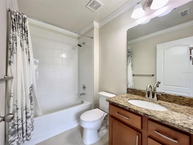 14654 Yellow Butterfly Rd, Windermere, FL 34786 - bathroom with ornamental molding, shower / bath combo with shower curtain, vanity, and tile patterned floors