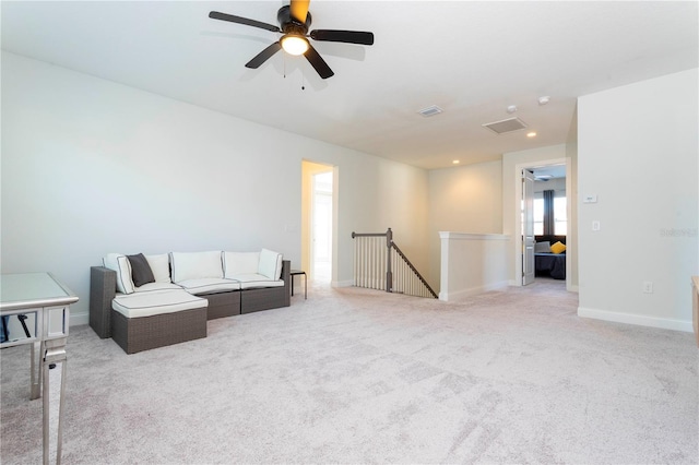 10427 Royal Cypress Way, Orlando, FL 32836 - living area with an upstairs landing, carpet floors, ceiling fan, and recessed lighting