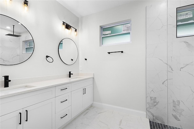 4447 Heyward St, North Port, FL 34291 - full bath featuring marble finish flooring, double vanity, and a marble finish shower