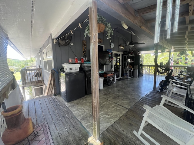 3767 Hibiscus St, Big Pine Key, FL 33043 - wooden deck featuring independent washer and dryer and a ceiling fan