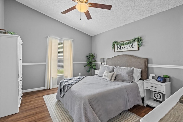 2980 Cool Breeze Cir, Saint Cloud, FL 34769 - bedroom with lofted ceiling, a textured ceiling, wood finished floors, and a ceiling fan