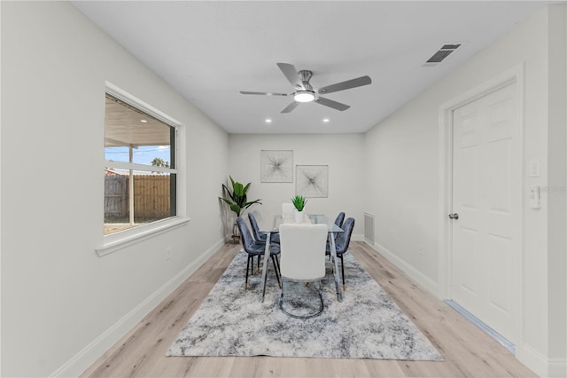 2075 Abalone Ave, Indialantic, FL 32903 - dining room featuring light wood finished floors, a ceiling fan, and recessed lighting