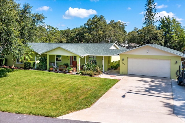 4230 Havana Dr, Cocoa, FL 32927 - ranch-style house with a porch, a front lawn, driveway, and stucco siding