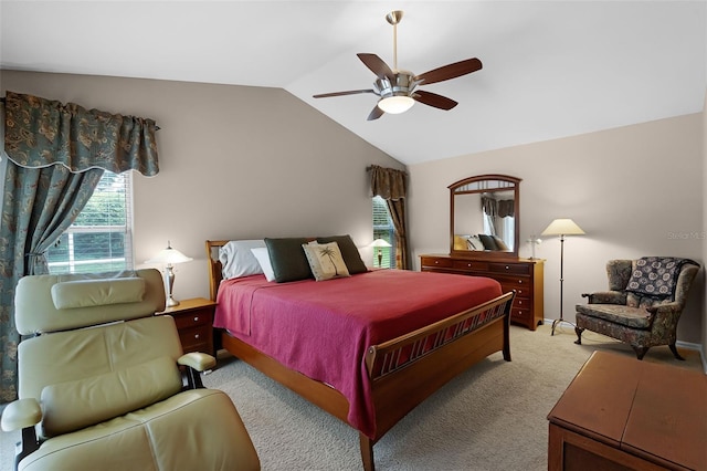 871 Paddington Ter, Lake Mary, FL 32746 - bedroom with light carpet, vaulted ceiling, and a ceiling fan