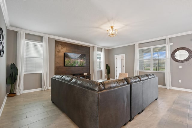 4185 Paragraph Dr, Kissimmee, FL 34746 - living area with ornamental molding, light tile patterned floors, and plenty of natural light