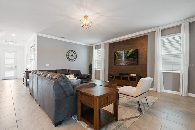 4185 Paragraph Dr, Kissimmee, FL 34746 - living area featuring light tile patterned floors and crown molding