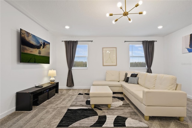 4185 Paragraph Dr, Kissimmee, FL 34746 - living room with carpet floors, a chandelier, and recessed lighting