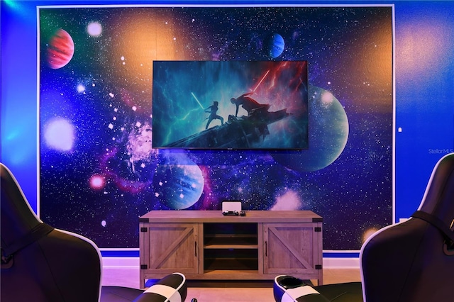 4185 Paragraph Dr, Kissimmee, FL 34746 - home theater featuring wallpapered walls and baseboards