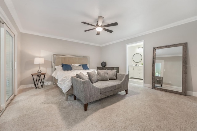 102 Linda Ln, Lake Mary, FL 32746 - carpeted bedroom featuring ornamental molding, ensuite bath, and a ceiling fan