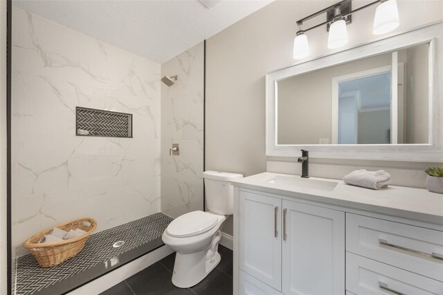 102 Linda Ln, Lake Mary, FL 32746 - full bath featuring vanity, a marble finish shower, and tile patterned flooring