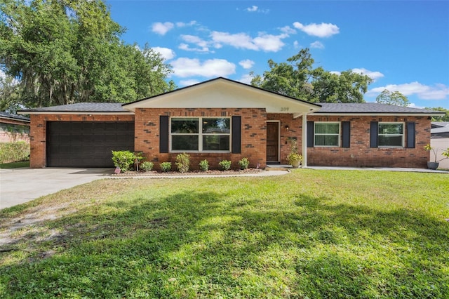 209 Carriage Hill Dr, Casselberry, FL 32707 - ranch-style home featuring a garage, concrete driveway, a front yard, and brick siding