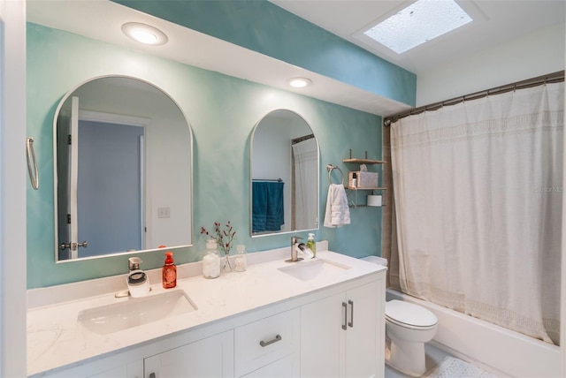 209 Carriage Hill Dr, Casselberry, FL 32707 - bathroom with double vanity, a skylight, shower / bath combination with curtain, and recessed lighting