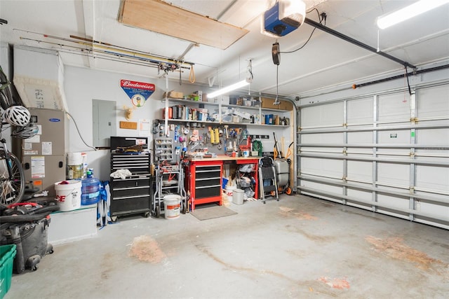 209 Carriage Hill Dr, Casselberry, FL 32707 - garage with electric panel, a garage door opener, and a workshop area