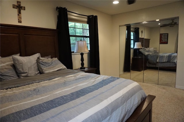 13785 SE 39th Ter, Summerfield, FL 34491 - bedroom featuring light colored carpet, a closet, and recessed lighting