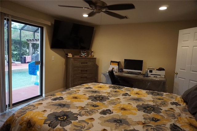 13785 SE 39th Ter, Summerfield, FL 34491 - bedroom with access to exterior, recessed lighting, and a ceiling fan