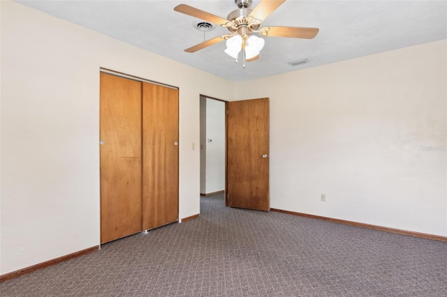 146 Mills Rd, Deland, FL 32724 - unfurnished bedroom featuring carpet floors, a closet, and a ceiling fan