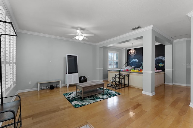 207 Via Tuscany Loop, Lake Mary, FL 32746 - sitting room featuring wood finished floors, crown molding, and a ceiling fan
