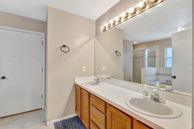 1039 Eagles Forrest Dr, Apopka, FL 32712 - full bath featuring a shower stall, double vanity, a bath, and tile patterned floors