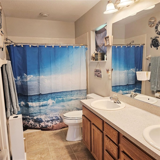 4471 Treasure Cay Rd, Tavares, FL 32778 - full bath with double vanity, tile patterned floors, and a shower with shower curtain