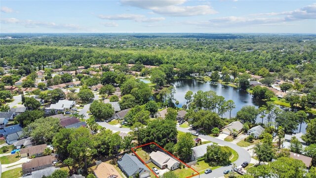 145 Lakeside Cir, Sanford, FL 32773 - aerial perspective of suburban area featuring property boundaries highlighted and a forest