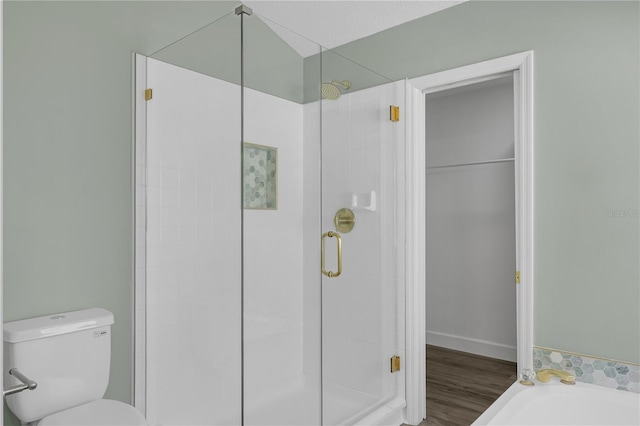 762 Lake Como Dr, Lake Mary, FL 32746 - bathroom featuring a stall shower, a bathtub, and wood finished floors