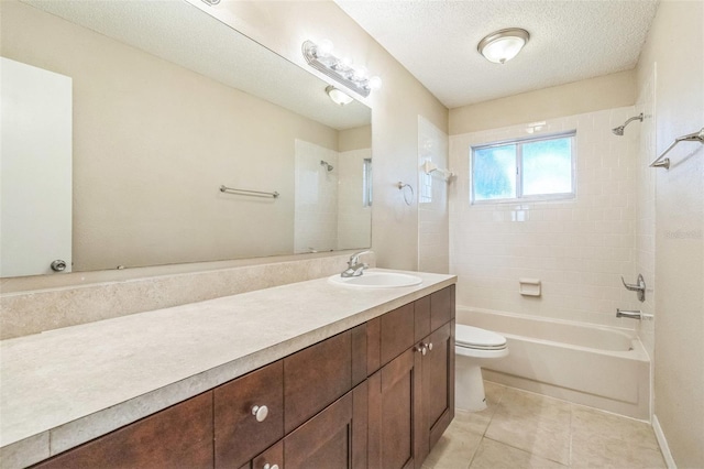 2002 Culpepper Dr, Brandon, FL 33511 - bathroom featuring tub / shower combination, vanity, tile patterned flooring, and a textured ceiling