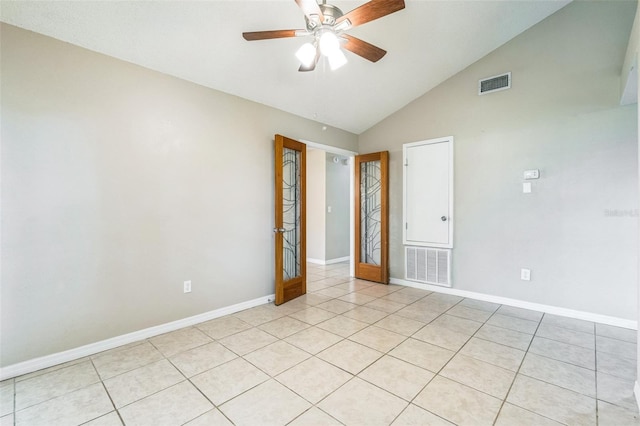 2002 Culpepper Dr, Brandon, FL 33511 - empty room with ceiling fan, vaulted ceiling, and light tile patterned floors