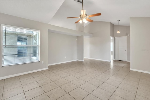 2002 Culpepper Dr, Brandon, FL 33511 - unfurnished room with light tile patterned floors, ceiling fan, and high vaulted ceiling