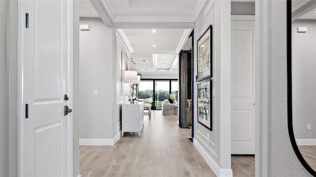 14375 Hammock Oak St, Parrish, FL 34219 - hallway with light wood-type flooring and crown molding