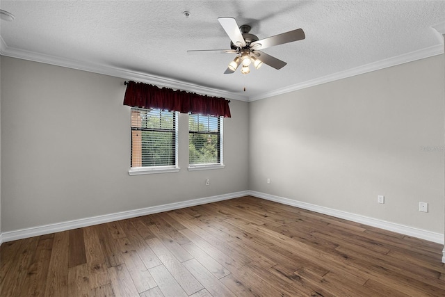 4244 Messina Dr, Lake Mary, FL 32746 - empty room with ceiling fan, hardwood / wood-style floors, a textured ceiling, and crown molding
