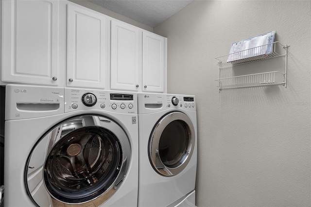 4244 Messina Dr, Lake Mary, FL 32746 - washroom featuring washing machine and dryer, cabinet space, and a textured ceiling