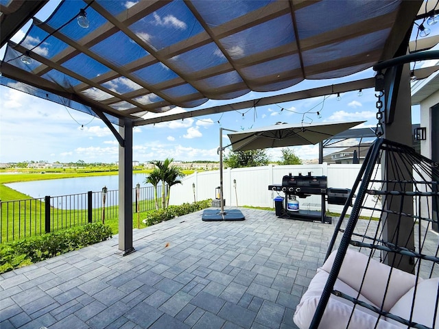 13993 Title Way, Winter Garden, FL 34787 - fenced backyard featuring a pergola, a water view, and a patio area