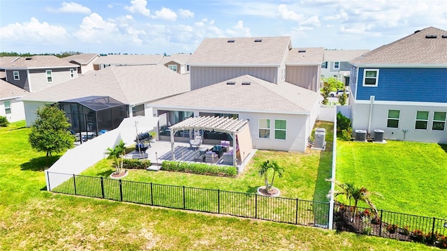 13993 Title Way, Winter Garden, FL 34787 - back of house with a residential view, a fenced backyard, roof with shingles, a pergola, and an outdoor hangout area