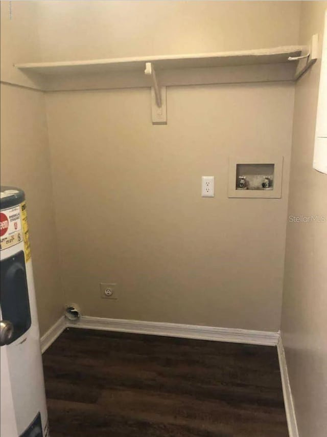 1042 Mollie Ln Unit 81042, Melbourne, FL 32935 - laundry area featuring wood finished floors, electric water heater, hookup for a washing machine, and hookup for an electric dryer