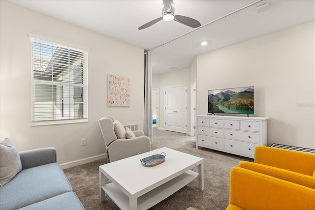 1351 Shinnecock Hills Dr, Davenport, FL 33896 - living room with carpet, ceiling fan, and recessed lighting
