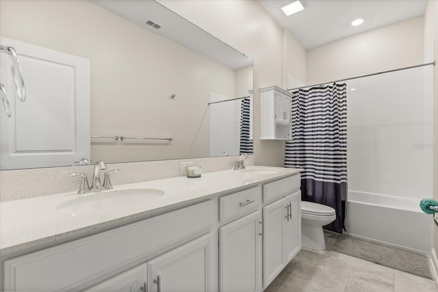 1351 Shinnecock Hills Dr, Davenport, FL 33896 - full bath with double vanity, shower / bathtub combination with curtain, and tile patterned floors